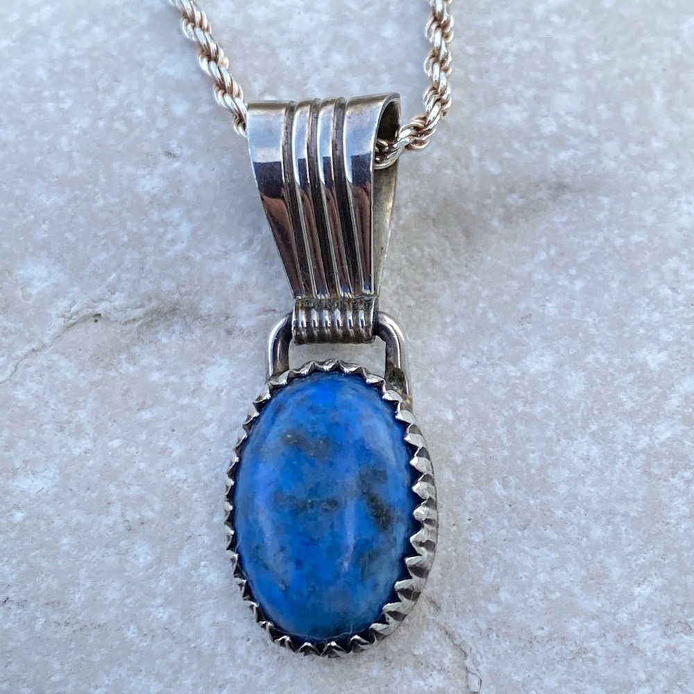 Loren Thomas Begay Navajo necklace .925 sterling silver lapis lazuli Pendant